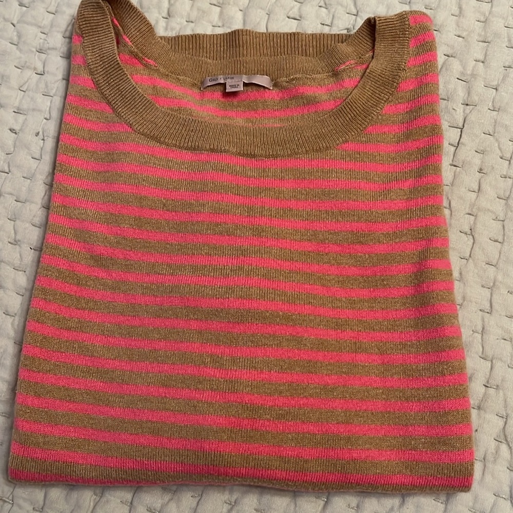 GAP Women’s Pink & Tan Striped High-Low Lightweight Sweater Size L - Picture 5 of 7